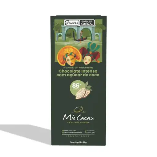 CHOCOLATE VEGANO COM AÇÚCAR DE COCO 83% CACAU 80 GR