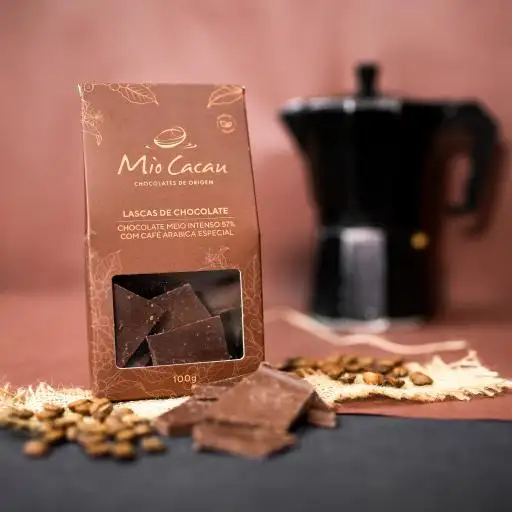 LASCAS DE CHOCOLATE 57% COM CAFÉ ARÁBICA ESPECIAL 100G